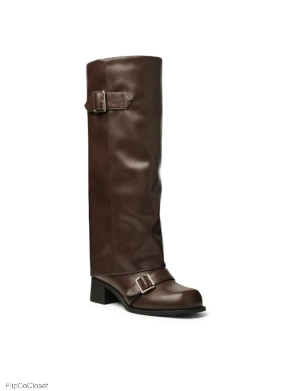 Women's Fold Over Knee High Boots Chunky Heel Riding Boots